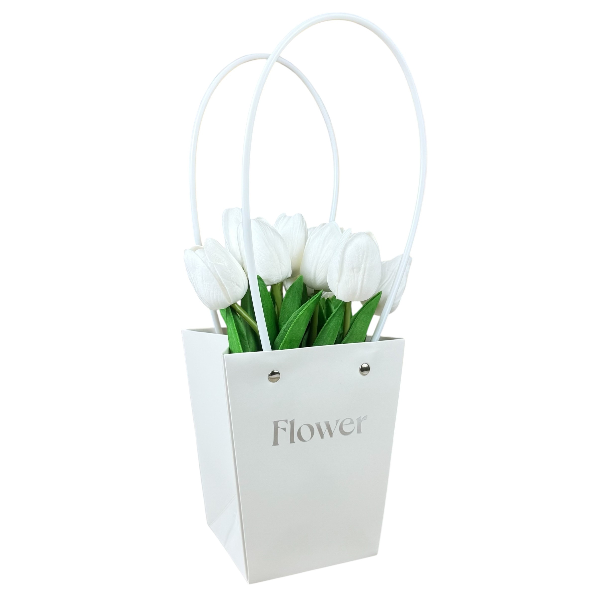 Комплект от 10 пакета с бели цветя "Цвете #1" 13x9.5x9.5x15.5