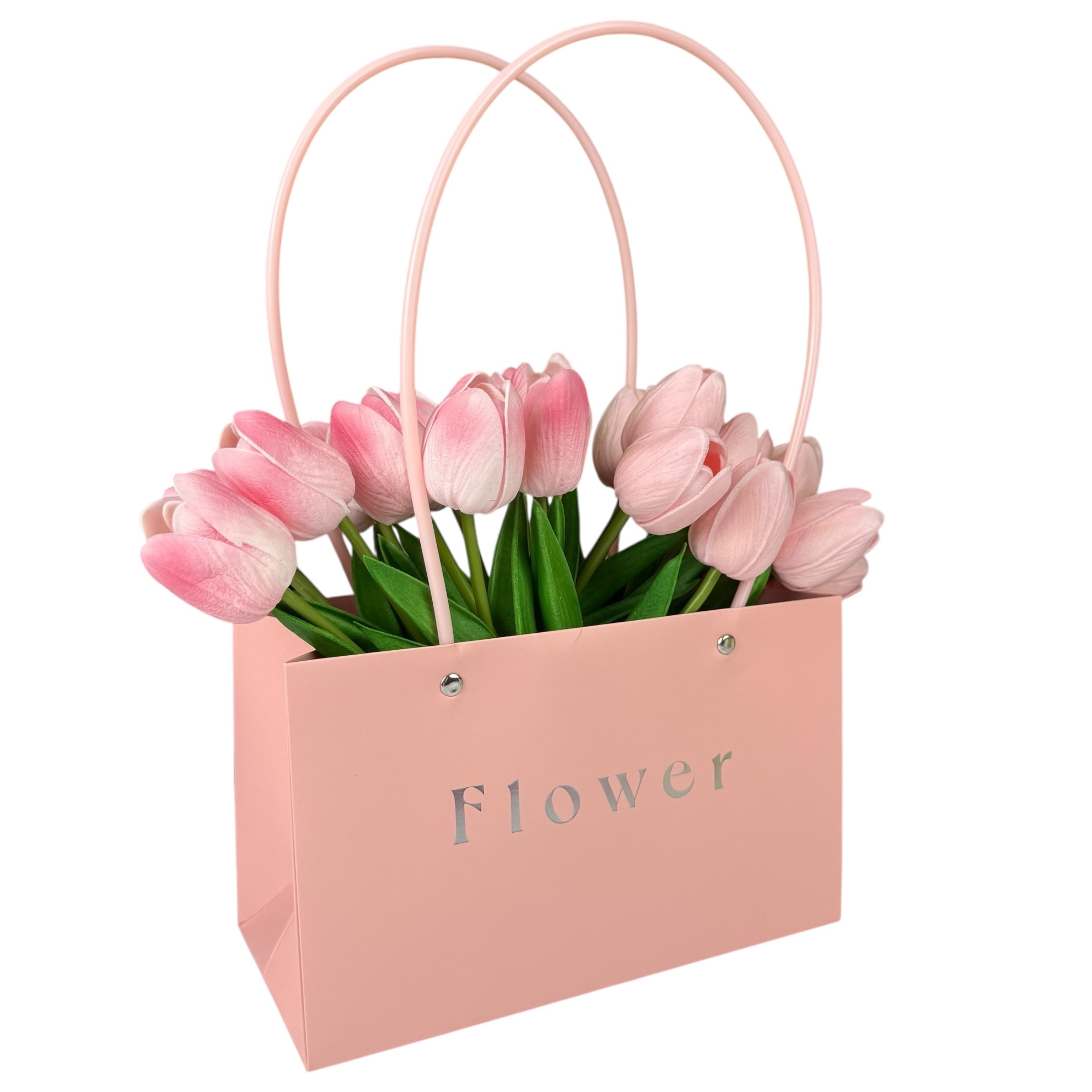 Комплект от 10 розови пакета с цветя "Цвете #3" 22x10.5x13.5