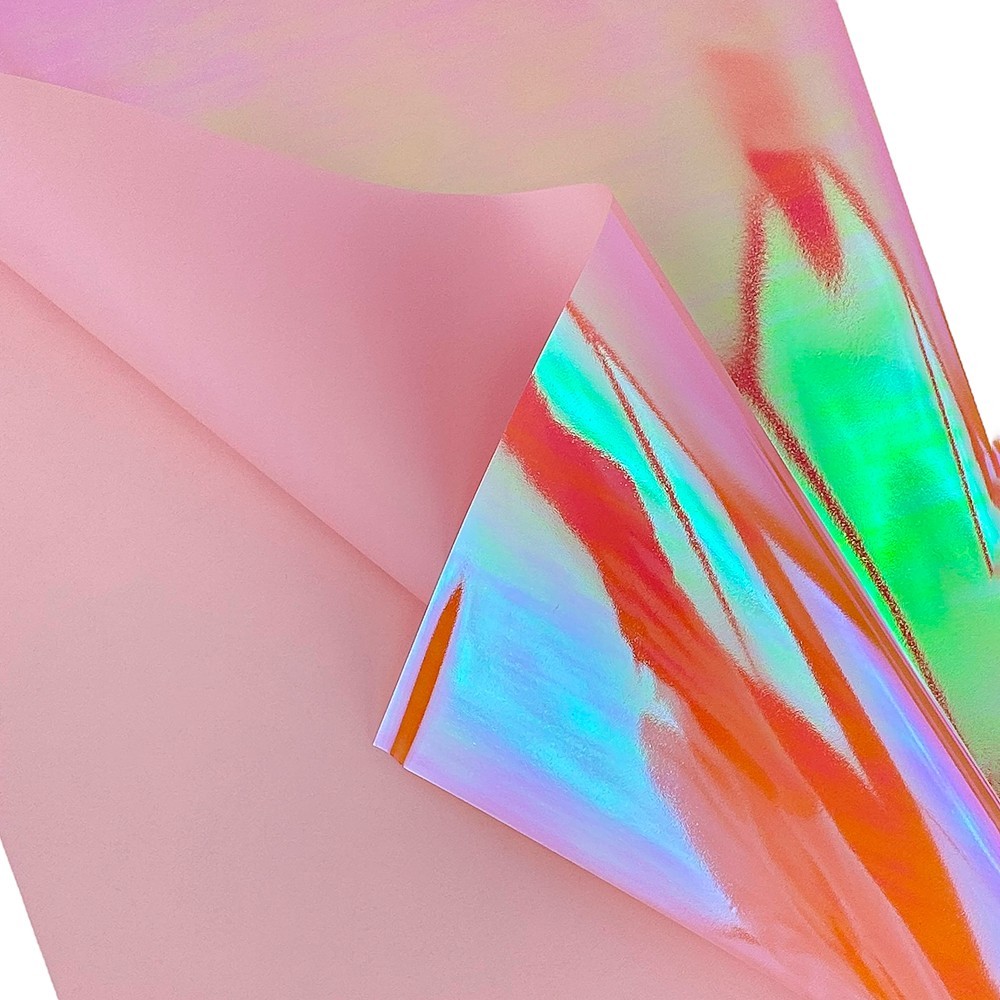 Dwustronny jasnoróżowy celofan z efektem hologramu photo 2