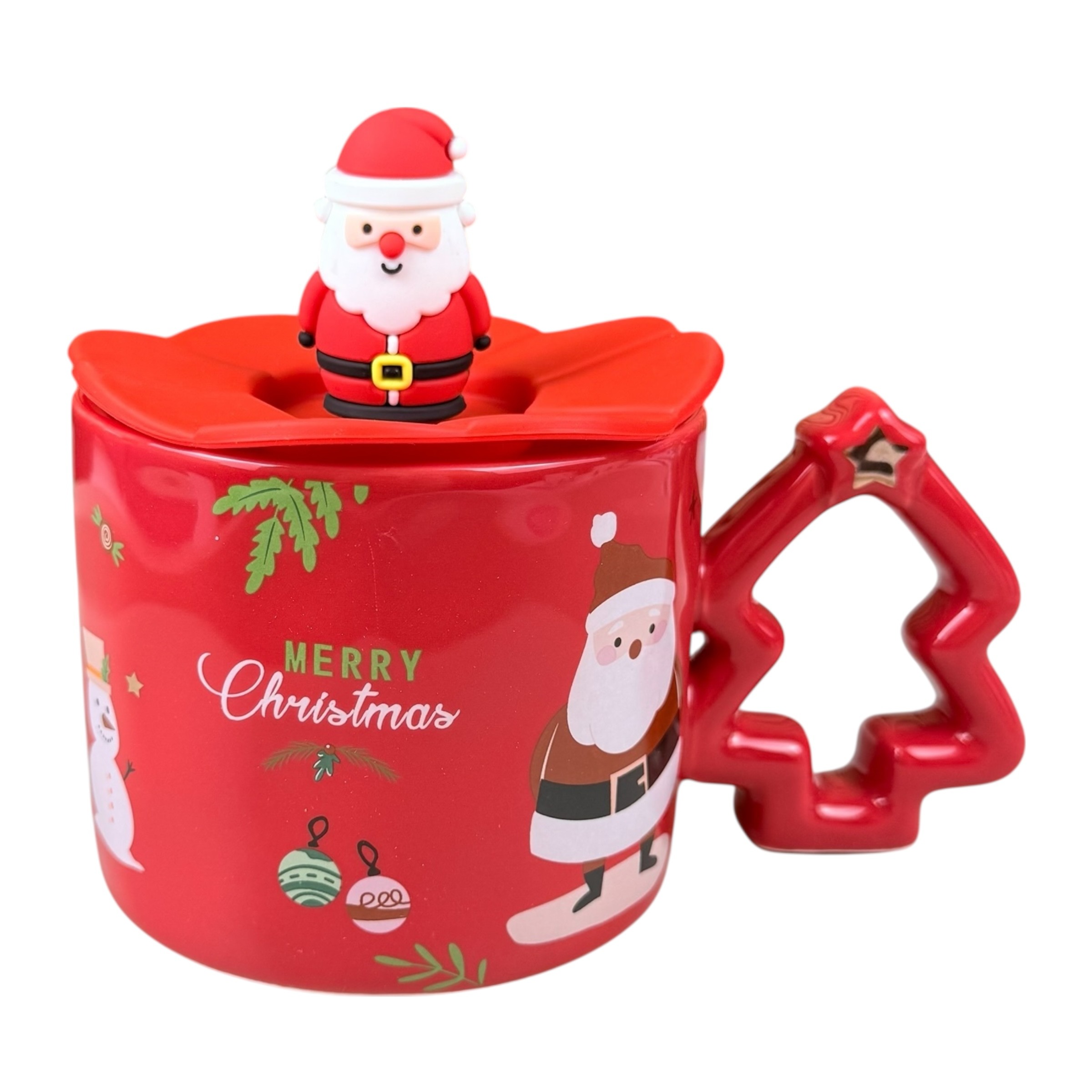 New Year's Mug "Spruce" red, Santa Claus, 450 ml