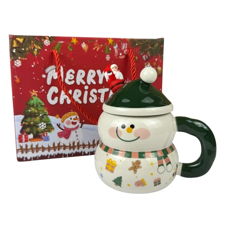 Cană de Anul Nou în cutie cadou „Miracles” albă cu verde, 420 ml