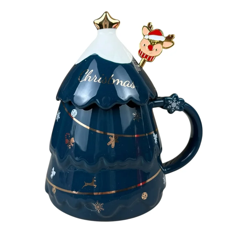 Cană în formă de brad de Crăciun, albastru, 400 ml