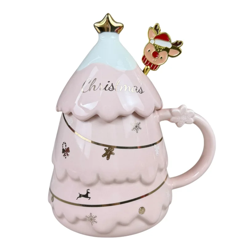 Cană în formă de brad de Crăciun, roz, 400 ml