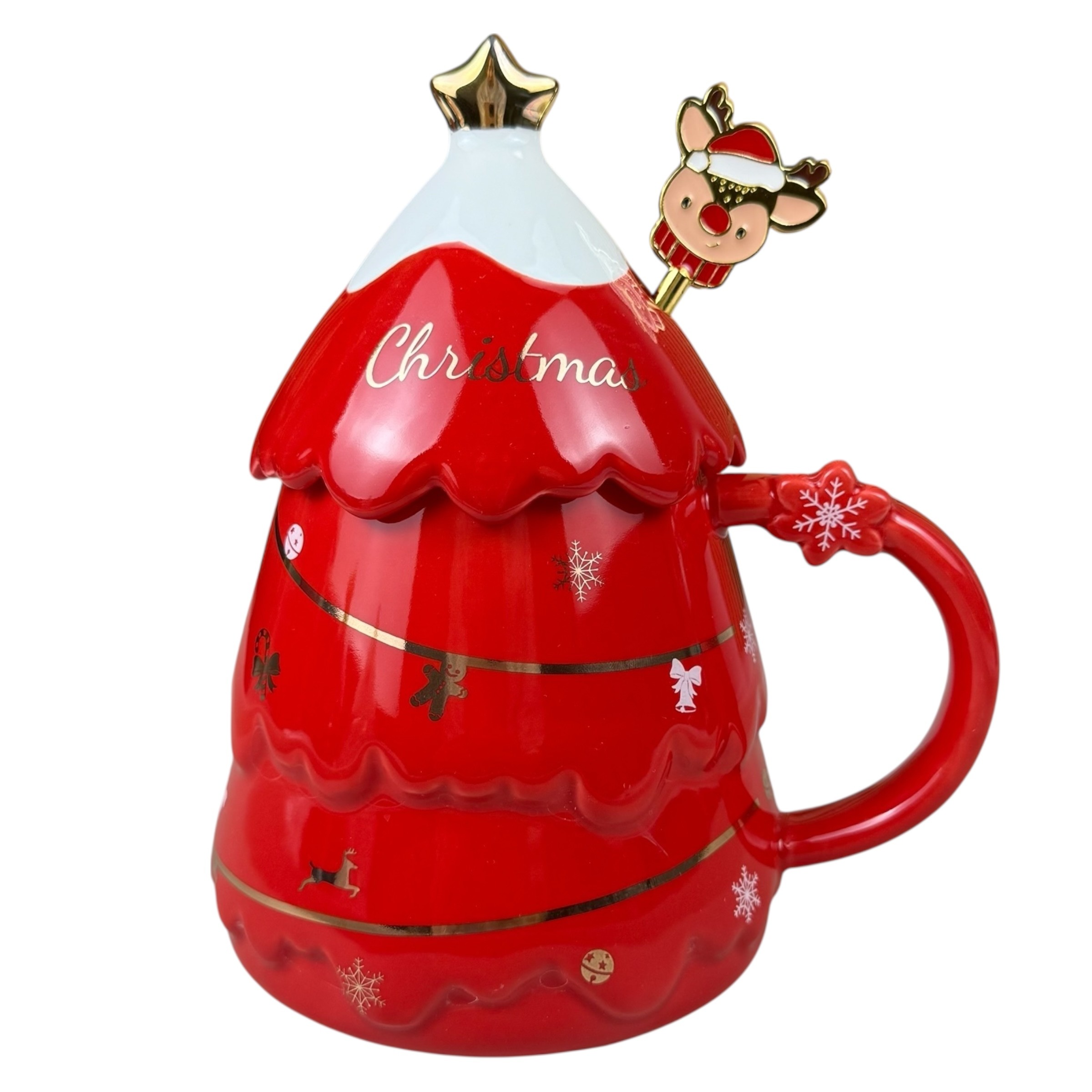Christmas tree shaped mug, red, 400 ml