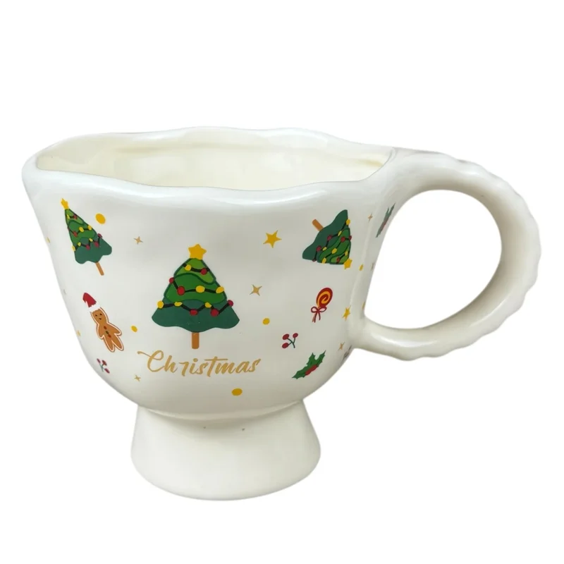 Cana de Crăciun “Magic Moments” albă cu brăduți, 320 ml
