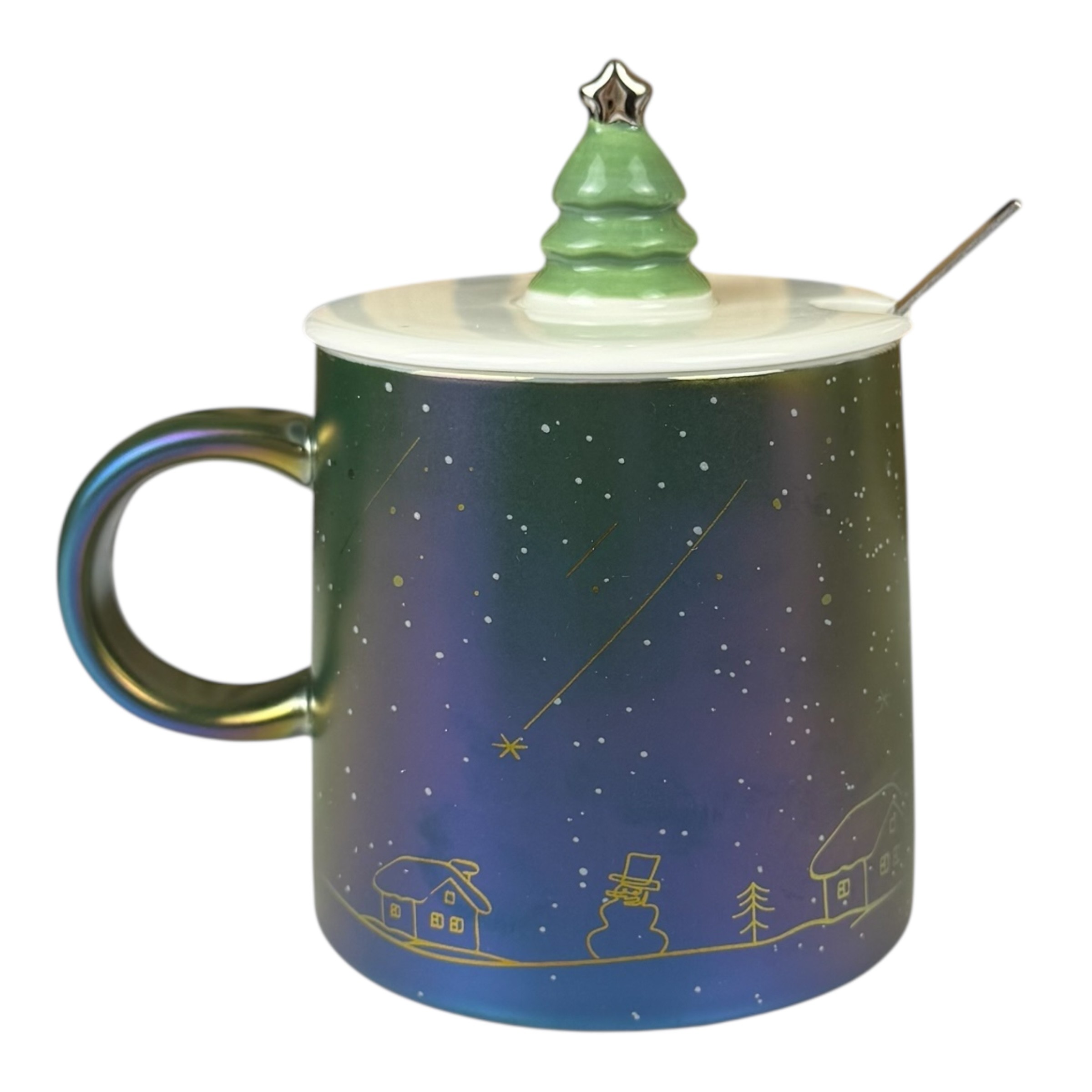 Kubek świąteczny z gwieździstym niebem, niebiesko-zielony, 350 ml