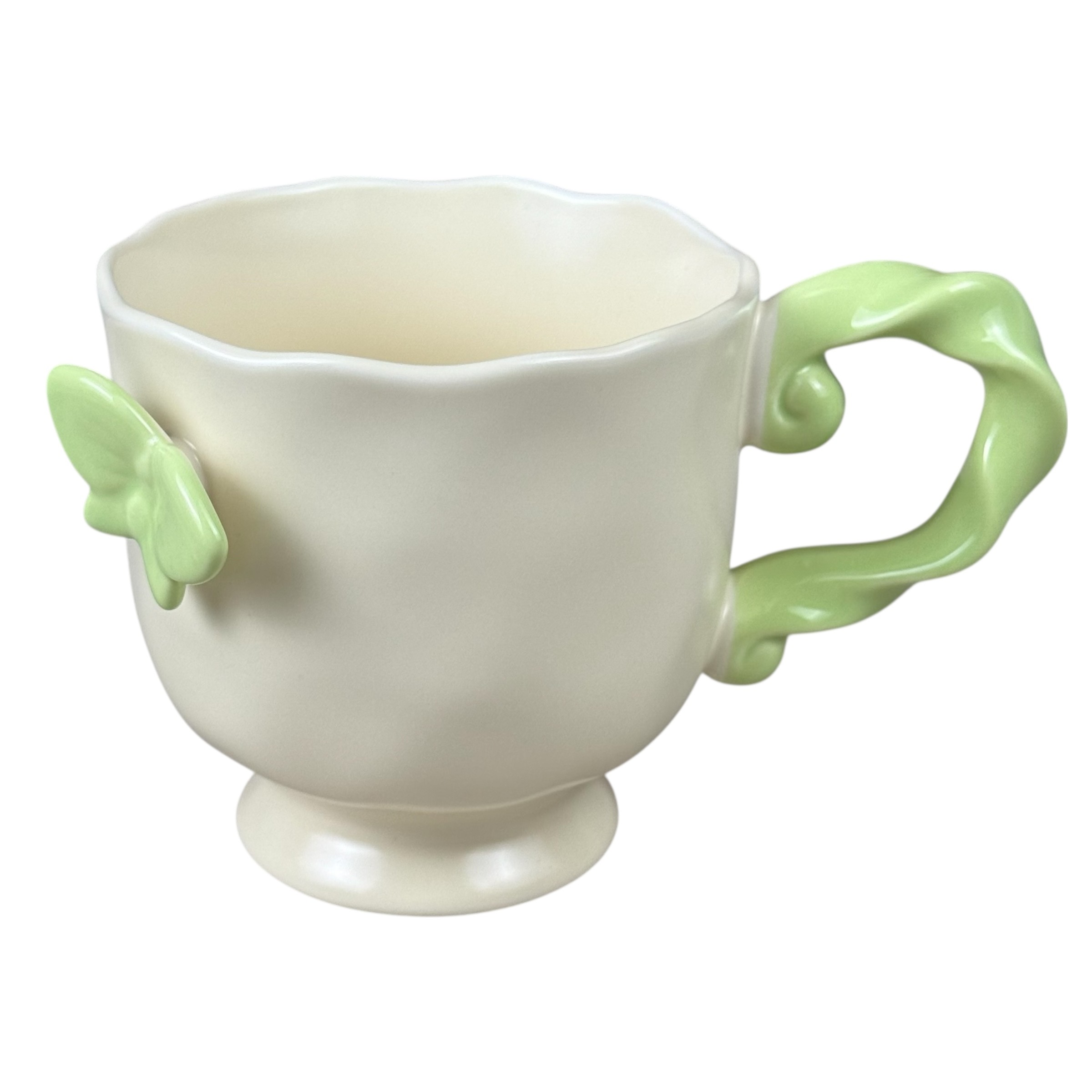 Kubek ceramiczny "Butterfly" kremowo-zielony, 430 ml