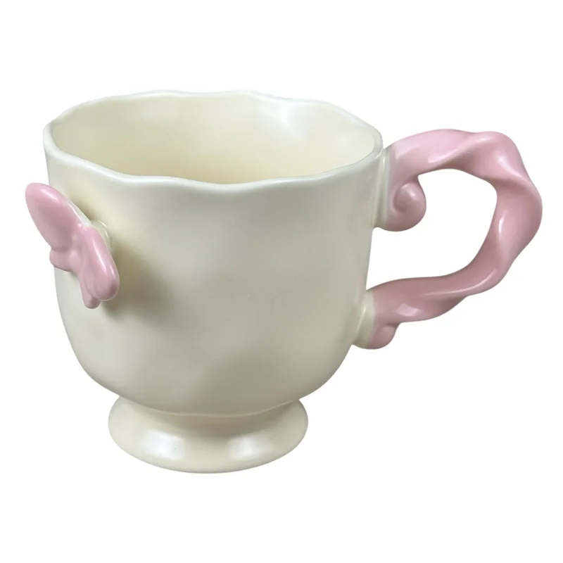 Cană din ceramică „Fluture” crem cu roz, 430 ml