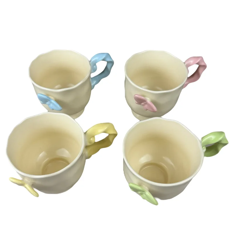 Set 4 căni din ceramică „Fluture” 430 ml, mix 4 culori