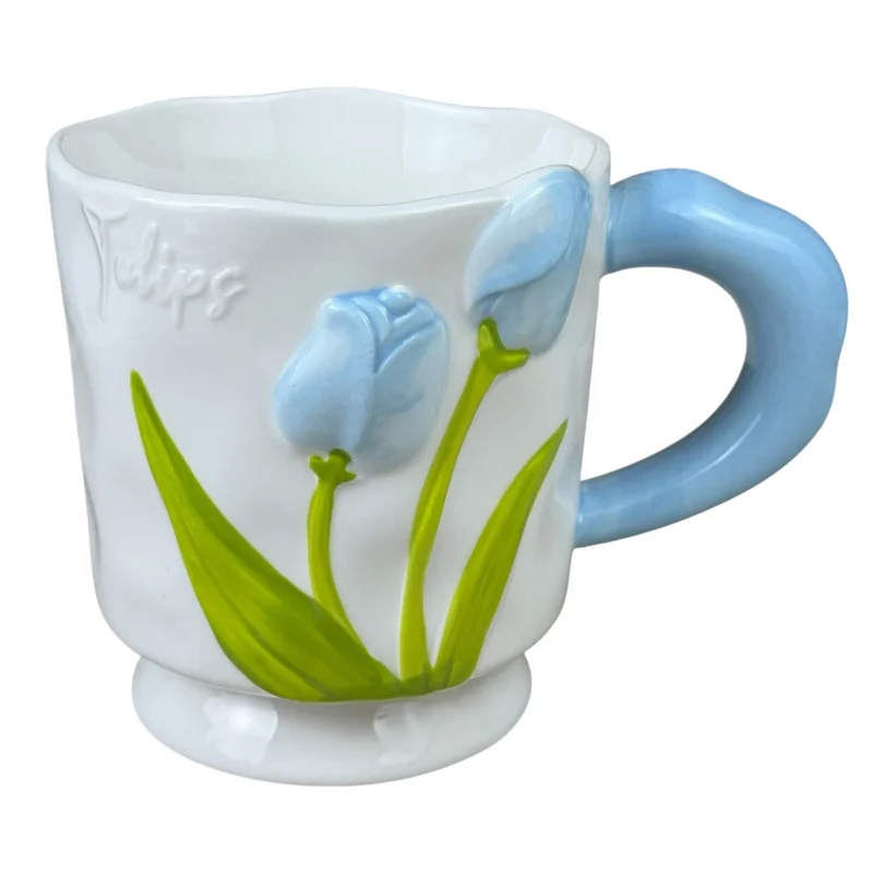 Cană din ceramică „Tulips” albastră, 400 ml