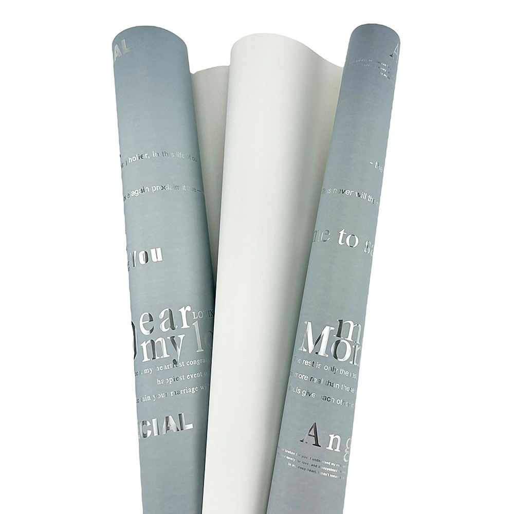 Grey and white double-sided cellophane with inscriptions