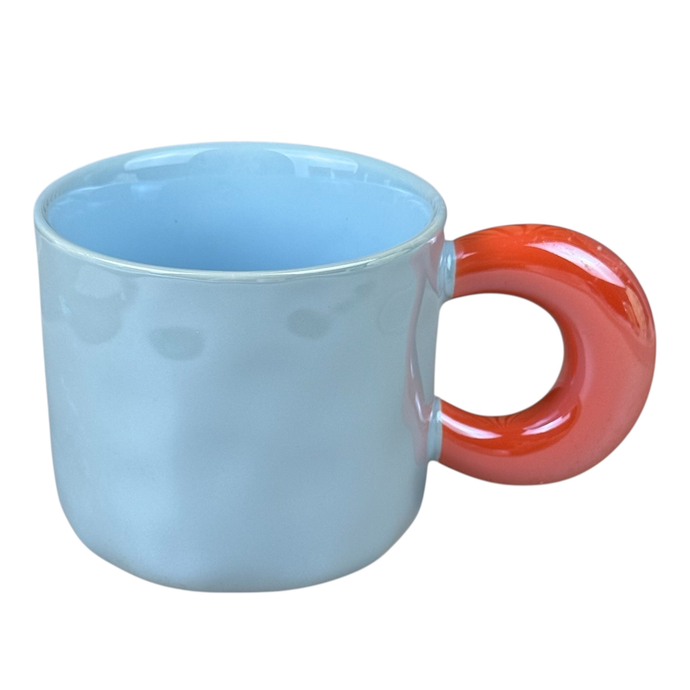 Kubek ceramiczny Ring Handle niebieski z czerwonym uchwytem, 430 ml