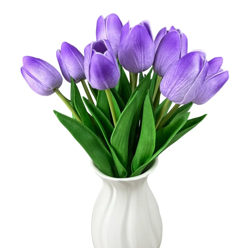 Buchet de lalele artificiale din silicon „Mov”, 10 fire, 33 cm