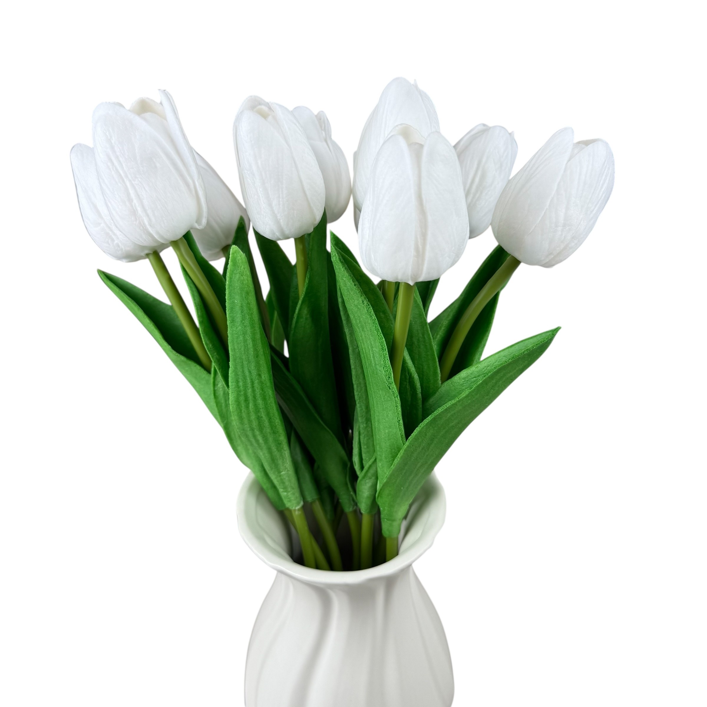 Bouquet of artificial tulips in silicone "White", 10 wires, 33 cm