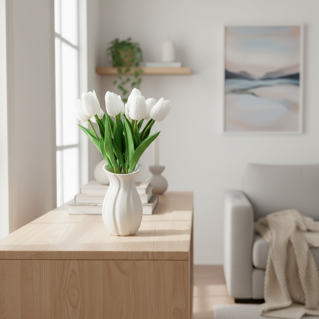 Bouquet of artificial tulips in silicone "White", 10 wires, 33 cm photo 3