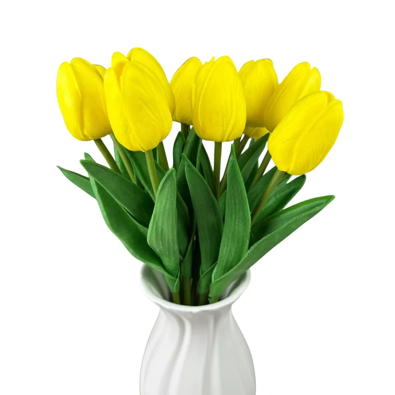 Buchet de lalele artificiale din silicon „Galben”, 10 fire, 33 cm