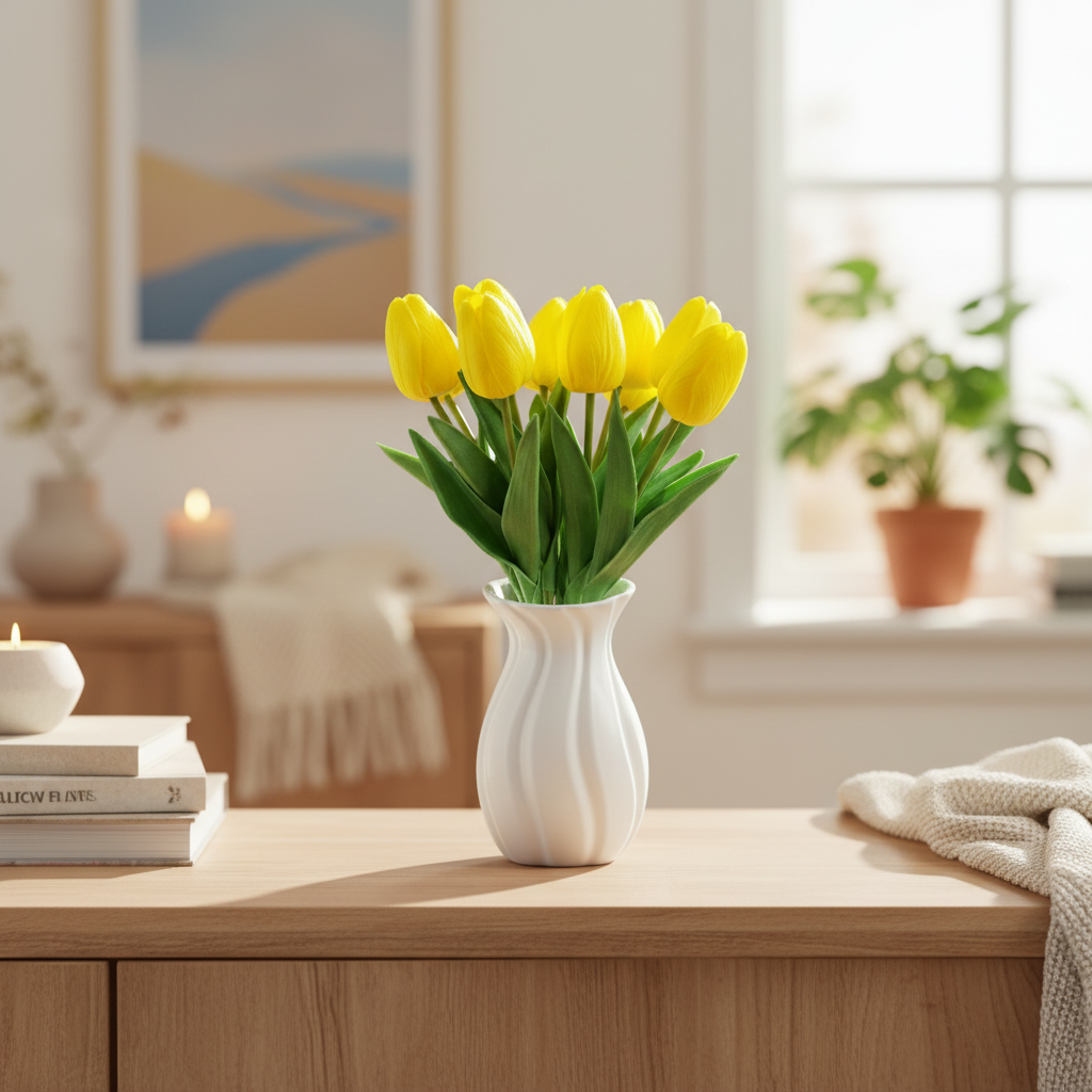 Bouquet of artificial tulips in silicone 'Yellow', 10 strands, 33 cm photo 3