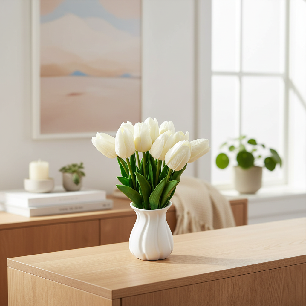 Bouquet of artificial silicone tulips "Crema", 10 strands, 33 cm photo 3