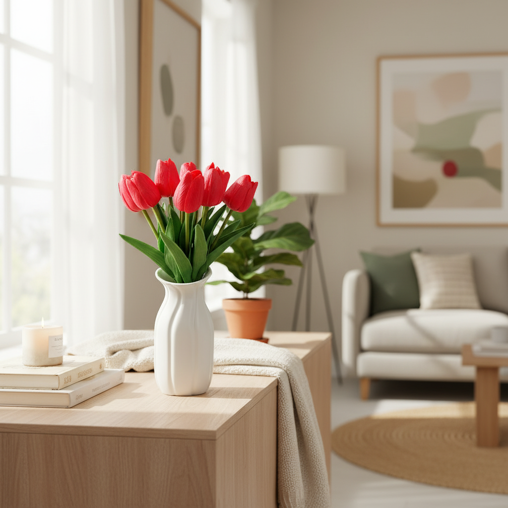 Bouquet of artificial tulips in silicone "Red", 10 wires, 33 cm photo 3