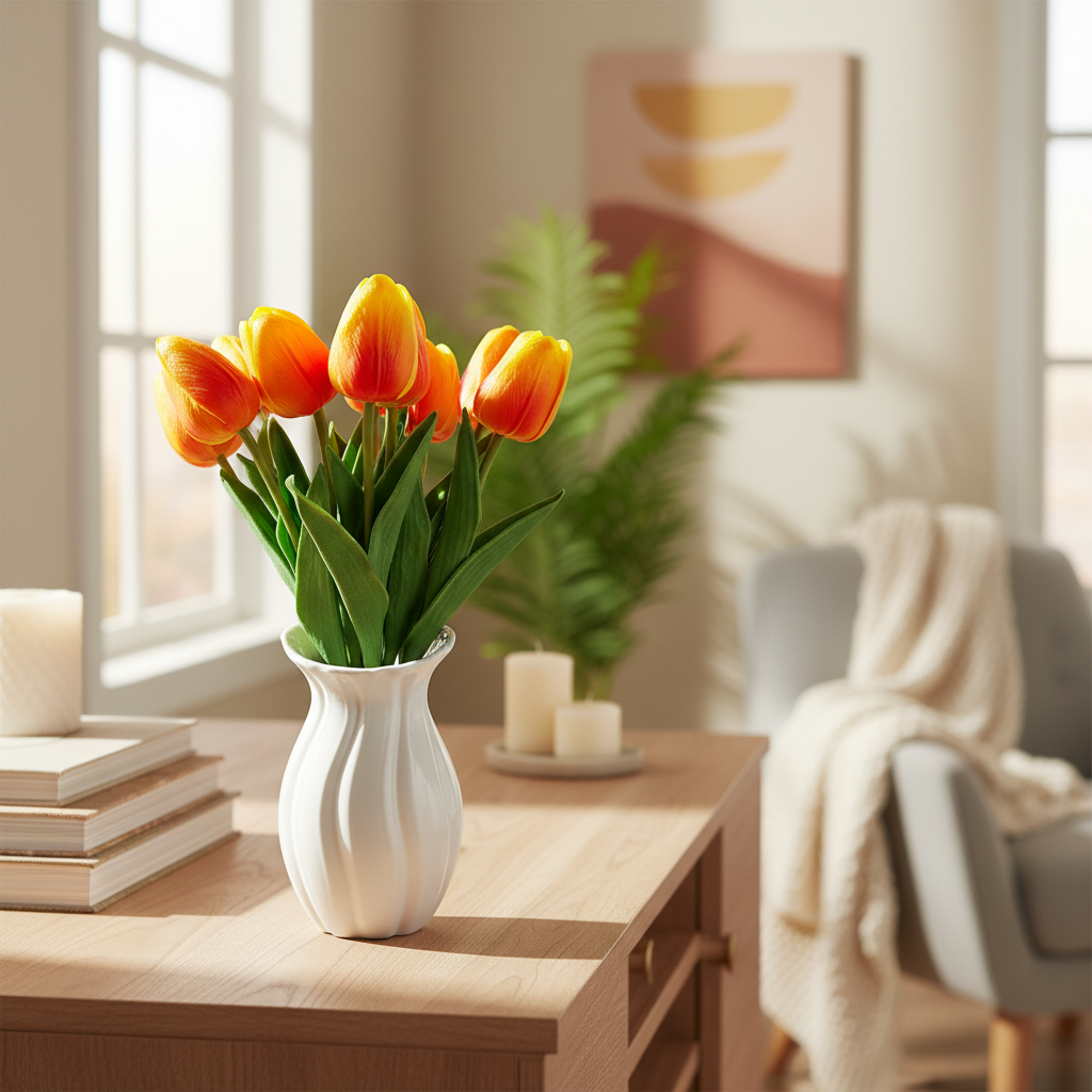 Bouquet of artificial tulips in silicone "Orange", 10 strands, 33 cm photo 3