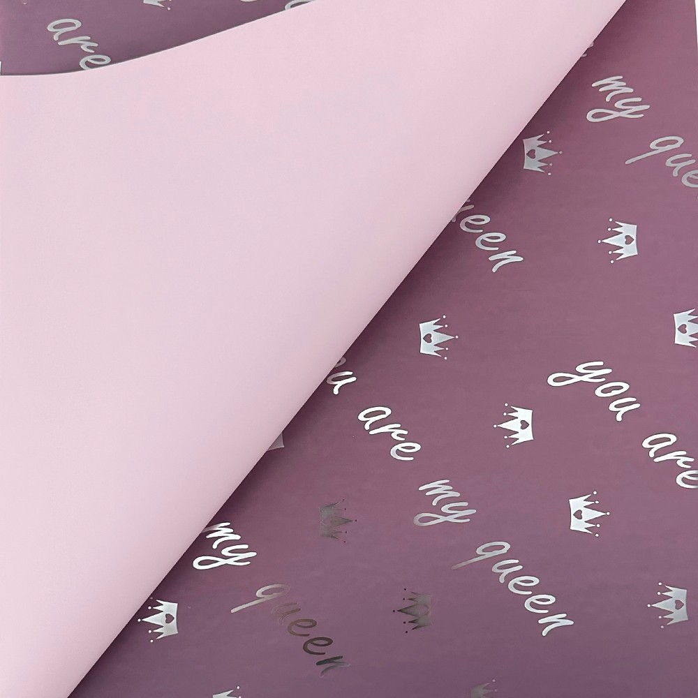 Dwustronny liliowy celofan z napisem "Moja królowa" photo 2