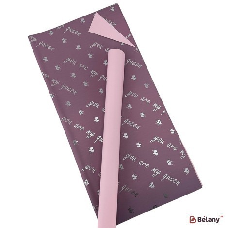 Dwustronny liliowy celofan z napisem "Moja królowa" photo 3