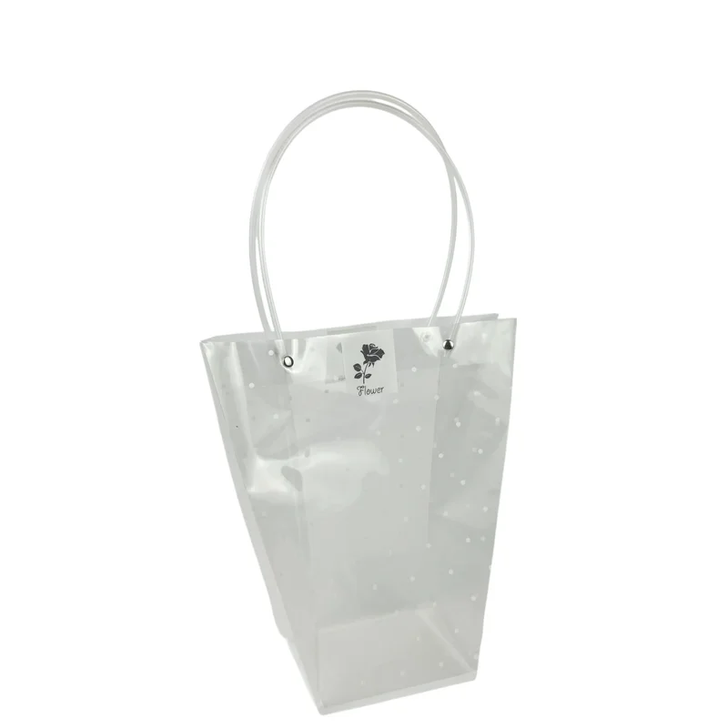 Cutie cadou transparentă cu mâner, model „Flower”, 26×12×12 cm