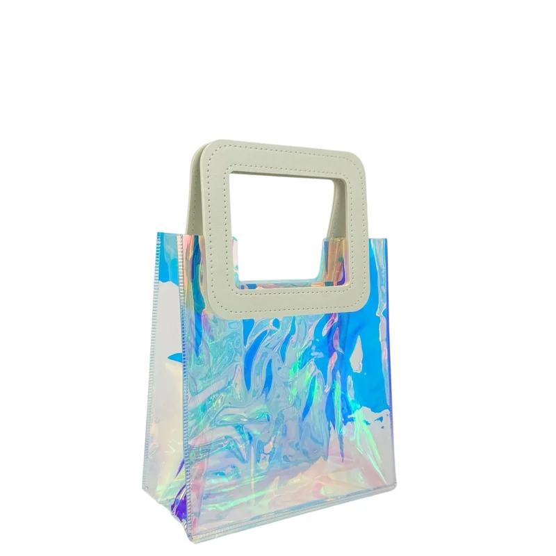 Cutie cadou iridescentă cu mâner pătrat din piele ecologică, 20×17×8 cm