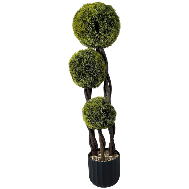 Brad artificial decorativ în ghiveci, 80 cm, formă spirală, cu bile verzi – ideal pentru decor interior/exterior