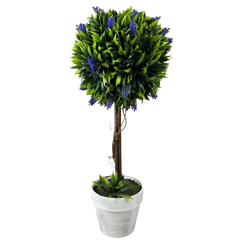 Arbore decorativ artificial cu flori albastre, 60 cm, ghiveci alb