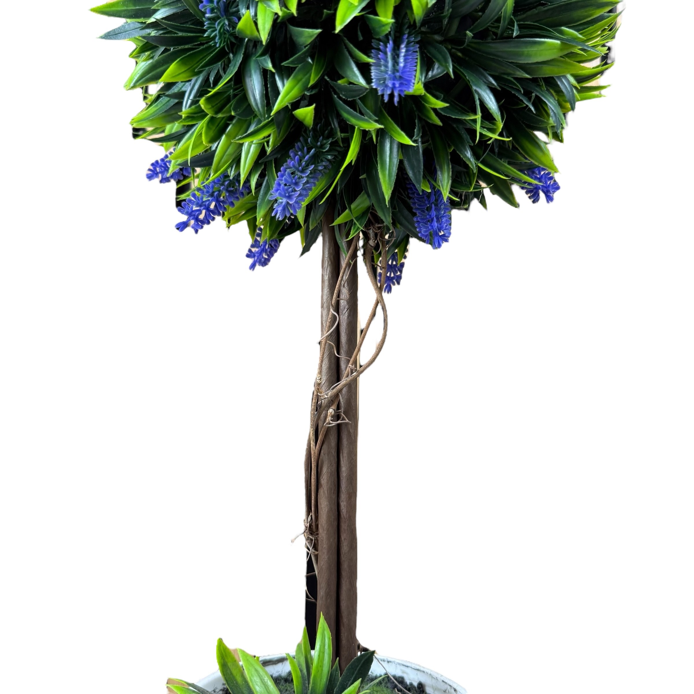 Artificial decorative tree with blue flowers, 60 cm, white pot photo 3