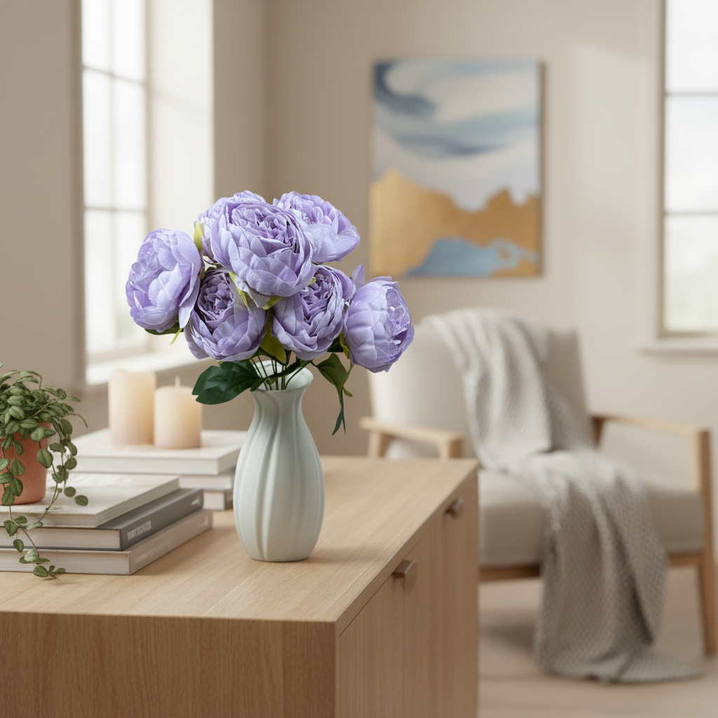 Buchet artificial cu 7 bujori mov photo 3