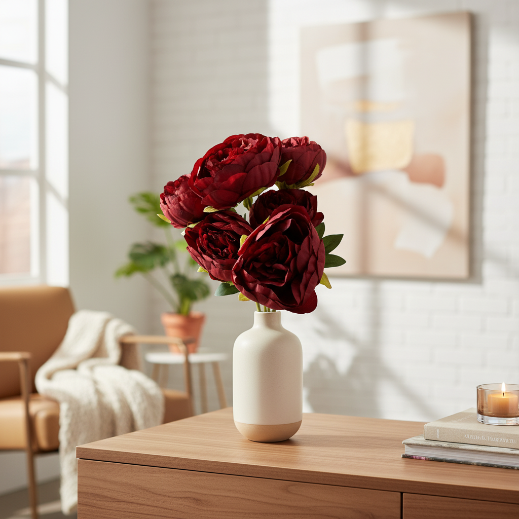 Buchet artificial cu 7 bujori roșii photo 3