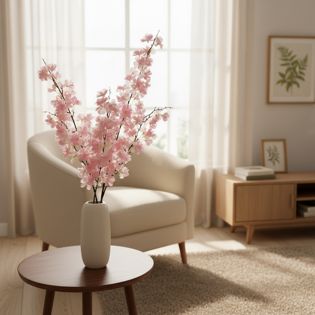 Artificial sakura branch, 160 cm, light pink photo 2