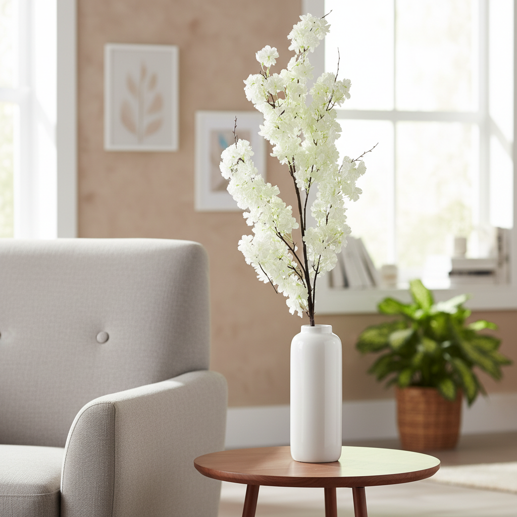 Artificial sakura branch, 160 cm, white