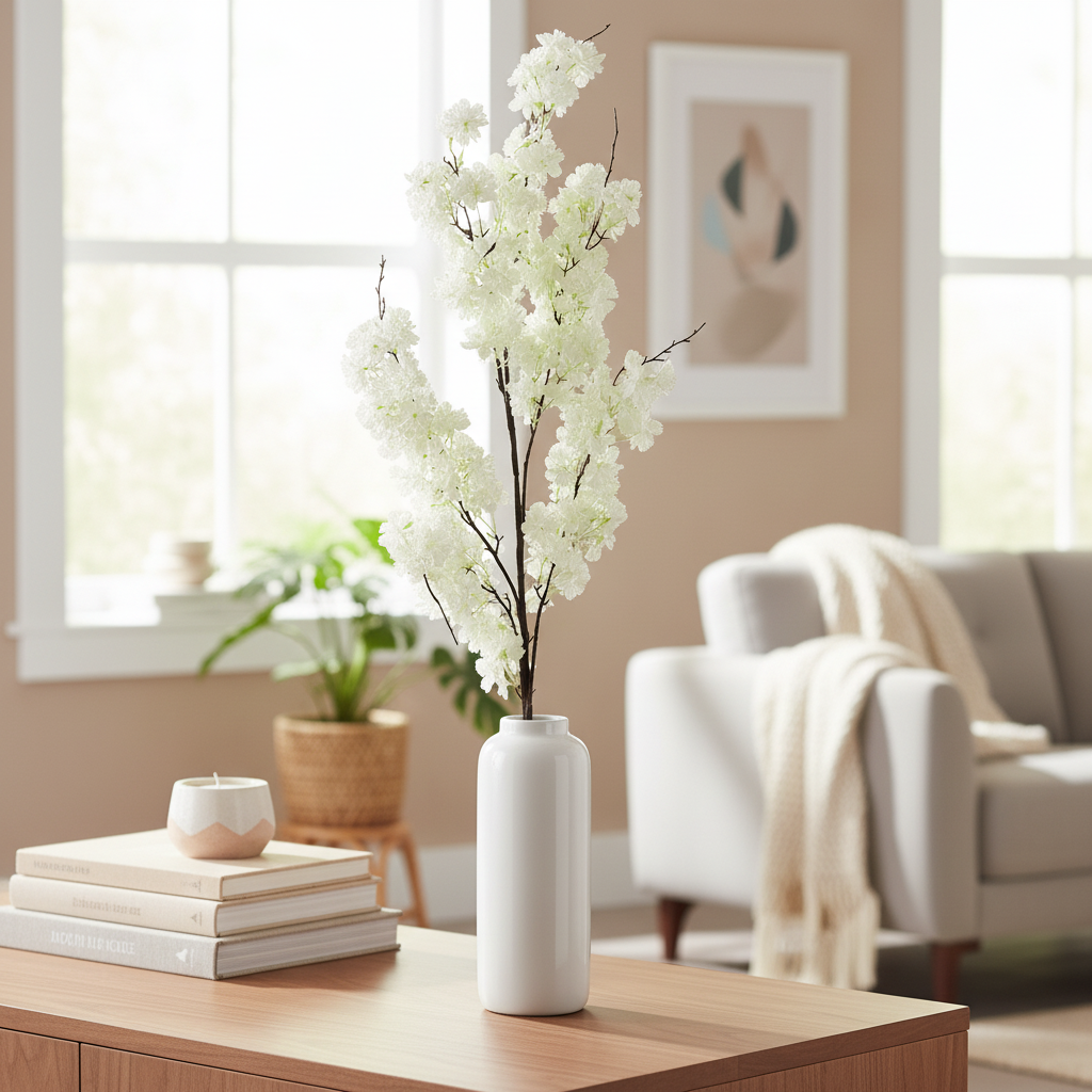 Artificial sakura branch, 160 cm, white photo 6