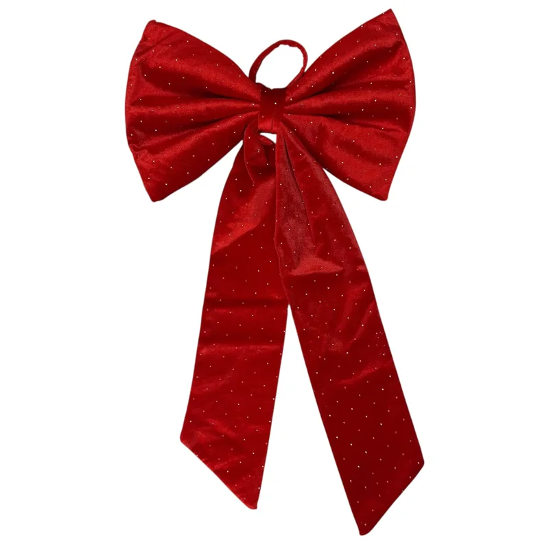 Fundă de Crăciun din catifea cu strasuri, 30×60 cm, roșu