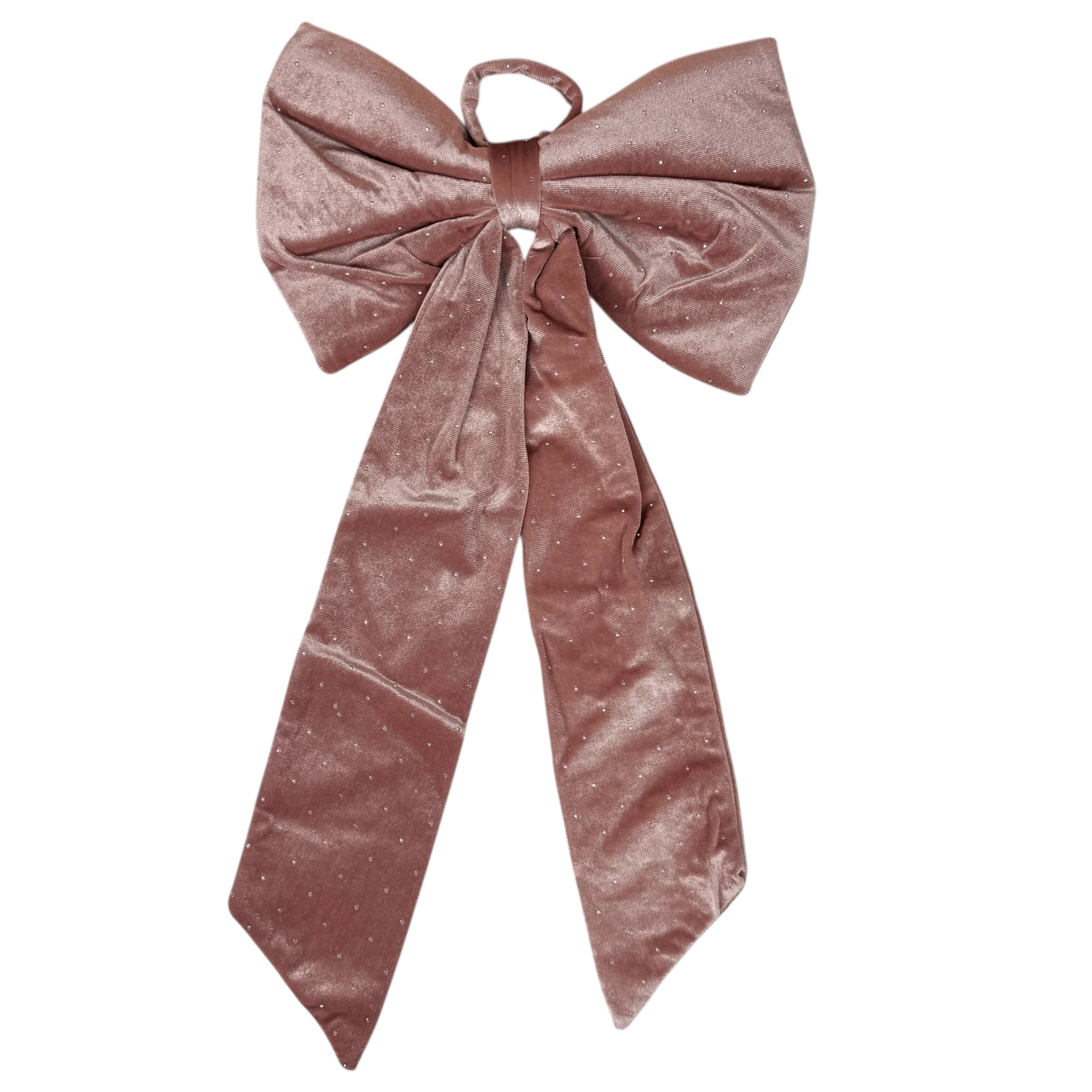 Velvet Christmas bow with rhinestones, 30×60 cm, pink