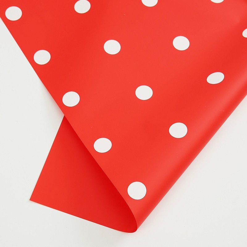 Red cellophane, with white polka dots, 58x58cm #012