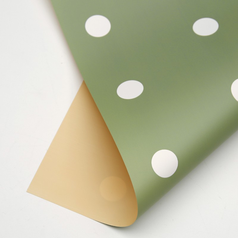 Green and beige cellophane, with white polka dots, 58x58cm #081