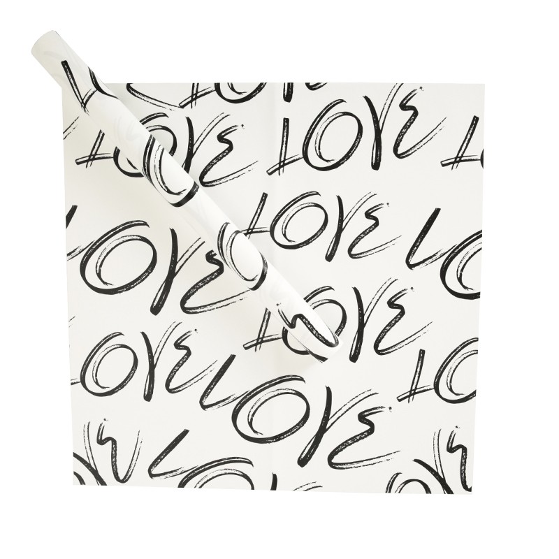 Biały celofan z czarnym napisem "Love" 58x58 cm #111