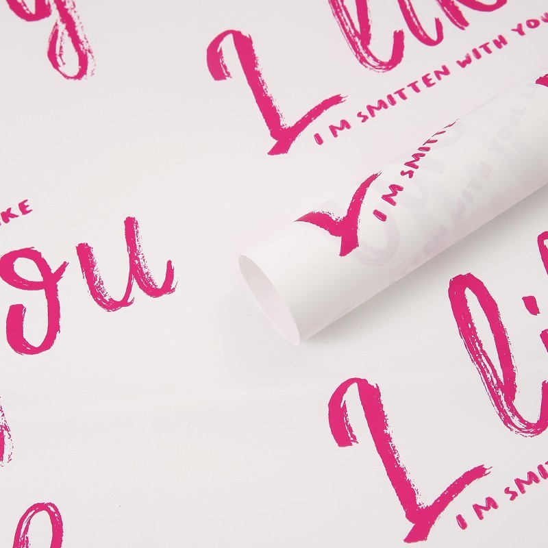 White cellophane with pink inscription "I like you" 58x58 cm #111