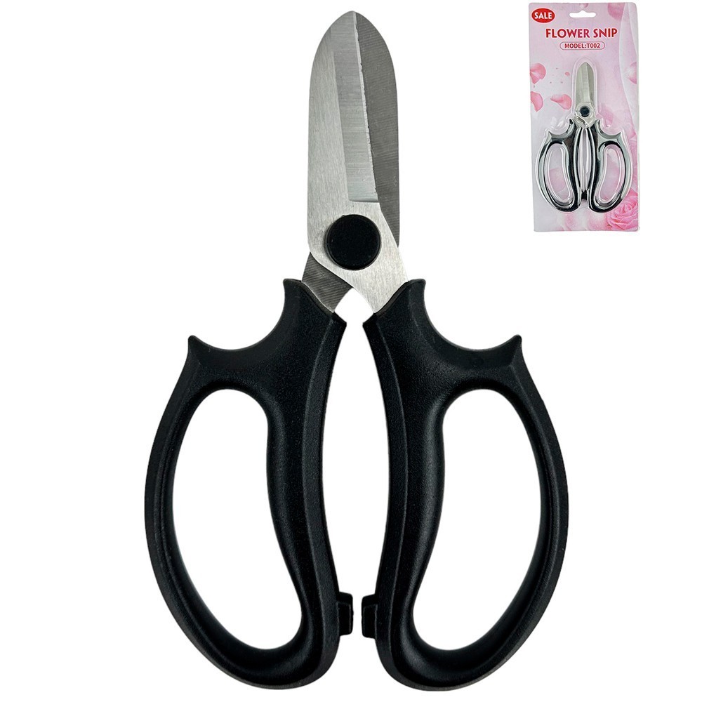 Fekete virágos olló, vasaló + műanyag, 16,5/9,5