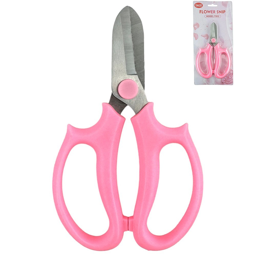 Rózsaszín virágos olló, vas + műanyag, 16,5/9,5