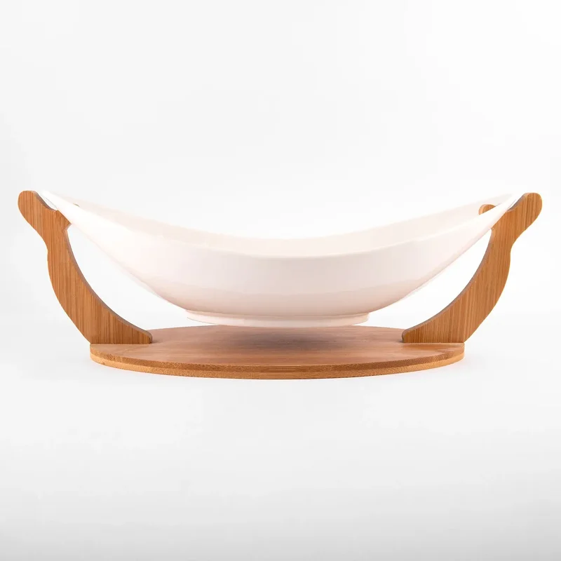 Ceramic platter on wooden support "Boat"