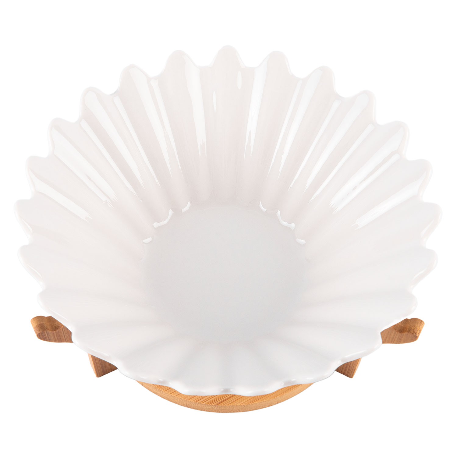 Ceramiczna miska Shell na drewnianym stojaku photo 2