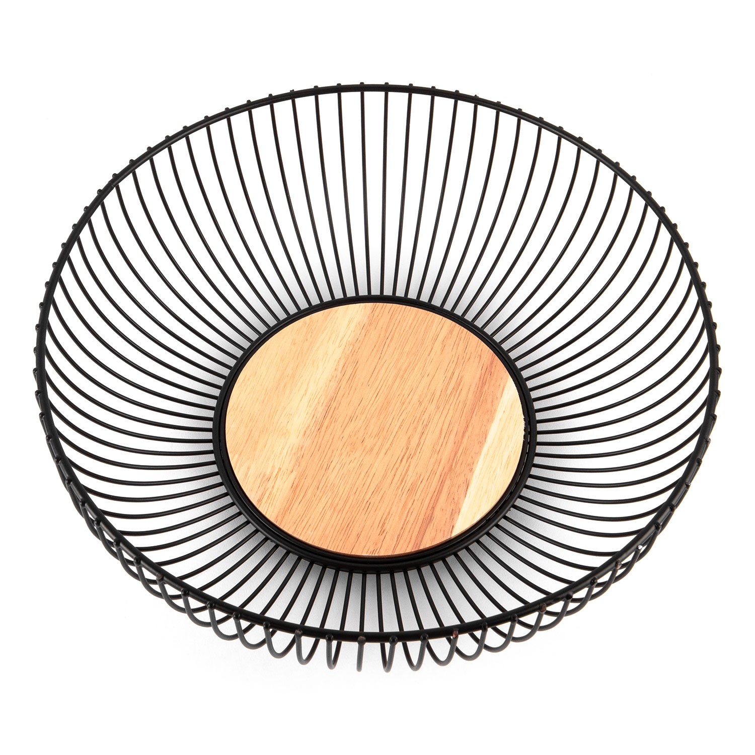 Czarna miska na owoce z drewnianym dnem 28x10 photo 2