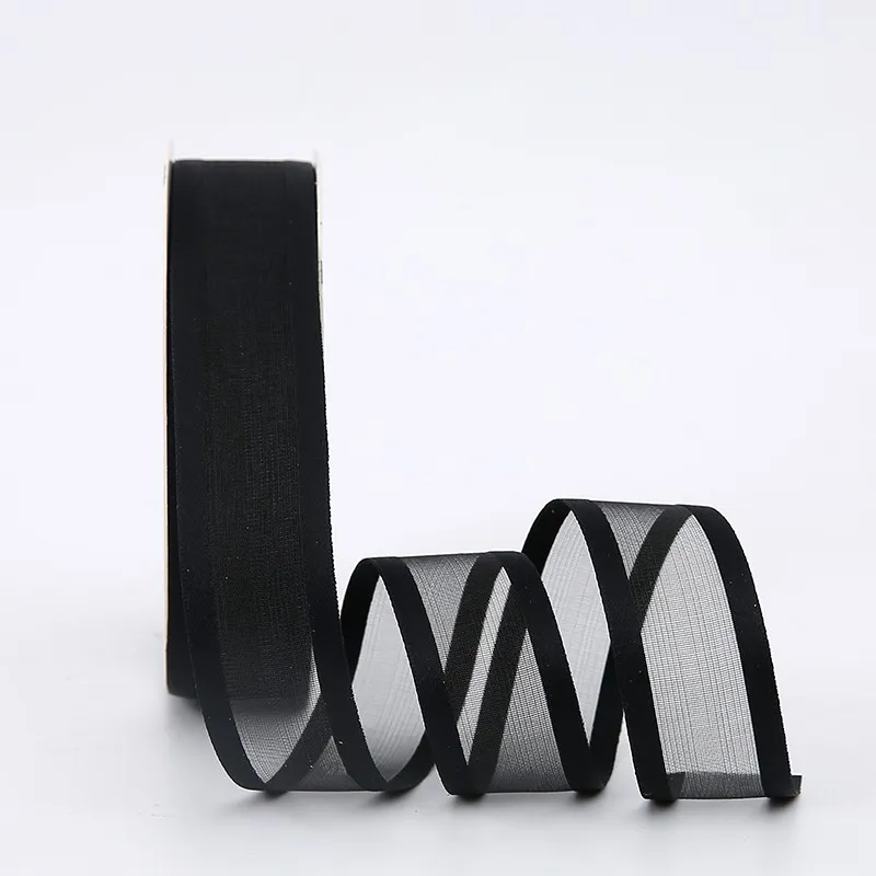 Panglică din organza "Double Line", black 2,5 cm / 18,28m #171