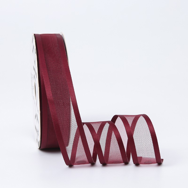 Wstążka z organzy Double Line, wino 2,5 cm / 18,28 m #011