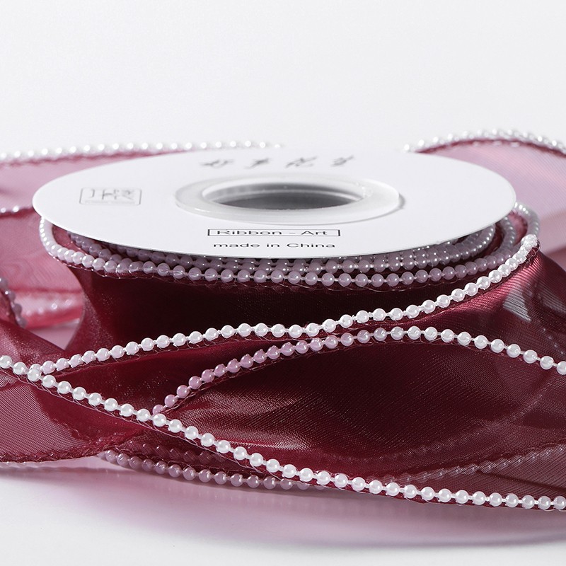 Organza ribbon "Pearl", red, 4cm / 4,57m #011